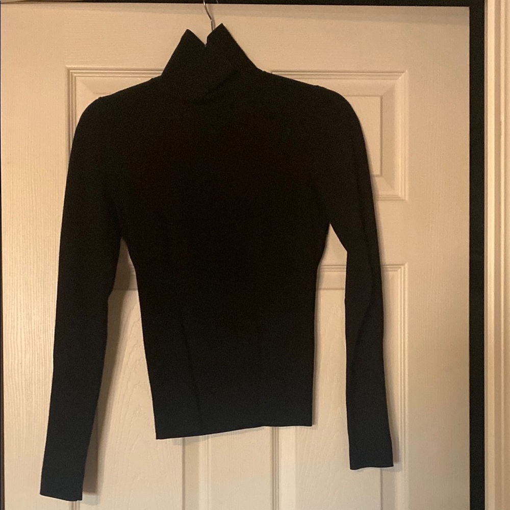 Karen Millen fitted knit Black Turtleneck with exposed back zipper closure